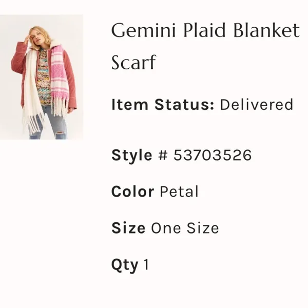 Free People 💗 Gemini Plaid Blanket Scarf💗~petal pink🌷 - Image 8