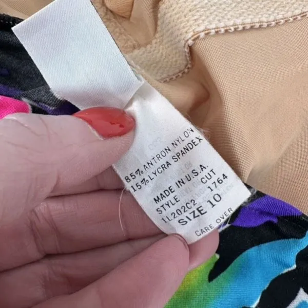 Vintage Catalina 1960s/70s Floral Swimsuit Size 10 Made in USA Neon Abstract‎ - Image 10