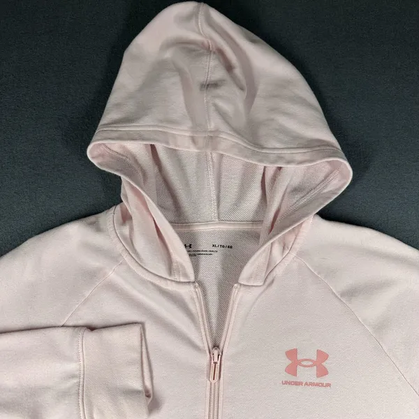 Under Armour Hoodie Womens‎ XL Pink Fleece Loose Fit Full Zip Hooded Sweatshirt - Image 3