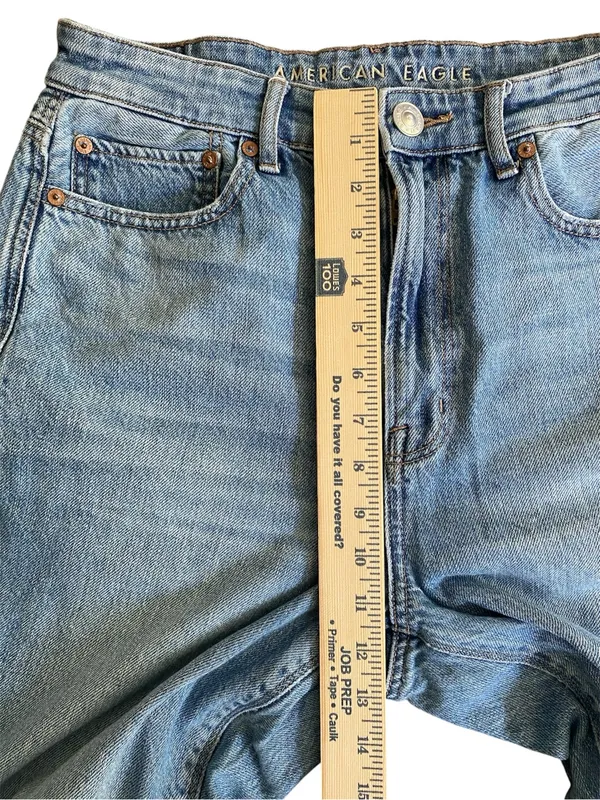 American Eagle Highest Rise 90s Flare Size 10 Short Distressed - Image 7