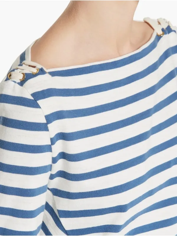 Veronica Beard Lincoln Mariner Striped Lace Up Shoulder Top Medium‎ Nautical - Image 10
