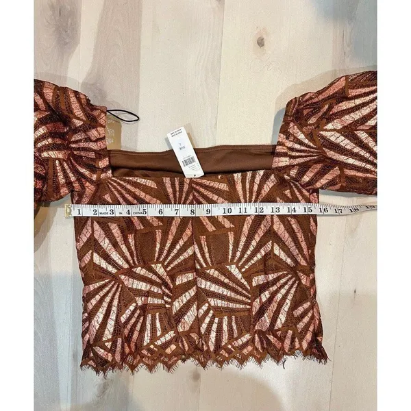 Anthropologie NWT Women XS Brown Metallic Geometric Print Blouse Glam Party Chic - Image 12