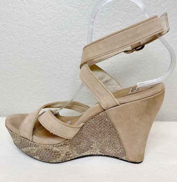 UGG Arian Snake Platform Wedge Ankle Wrap Tan Leather Sandals Womens Size 7.5 - Image 4