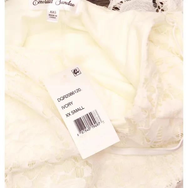 NWT Emerald Sundae Juniors Lace Slip Spaghetti Strap Dress Ivory Off White XXS - Image 6