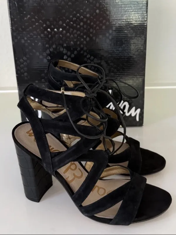 Sam Edelman Yardley Black Suede Lace Up High Heel Sandals Size 8 - Image 3