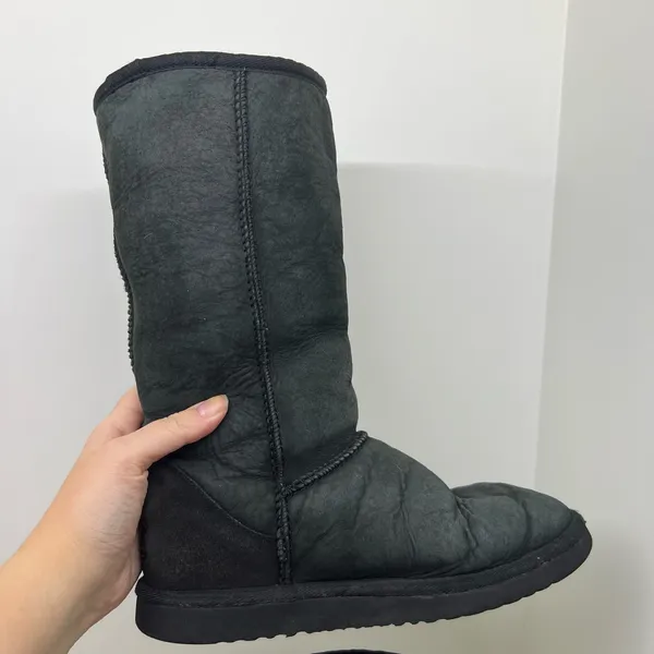 Uggs classic black tall boots winter slip on boots leather sheepskin fur lined 7 - Image 5