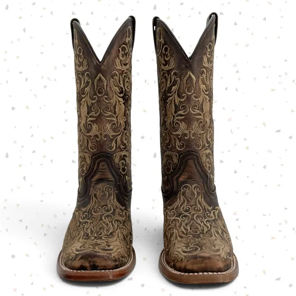 Corral Boots Brown Tan Embroidered Square Toe Western Cowboy Roper Rodeo Size 6 - Image 7