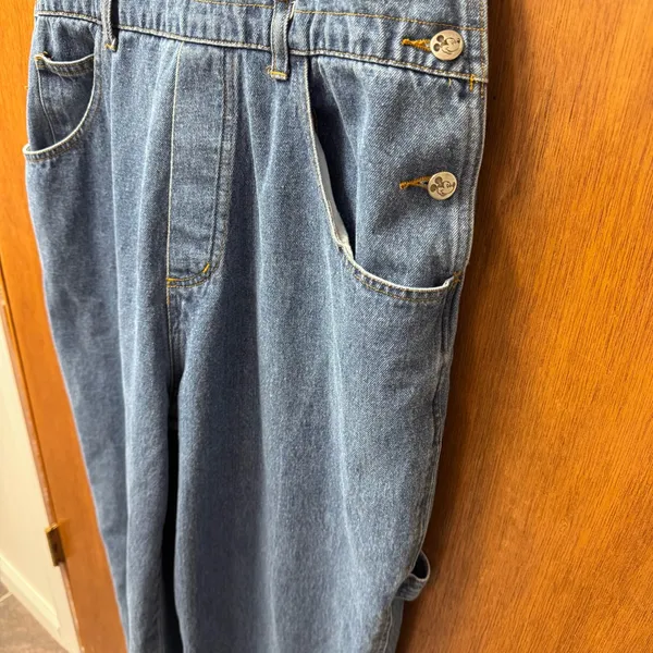 Disney Vintage 90s Mickey Unlimited Denim Jean Carpenter Overalls Blue Large - Image 5