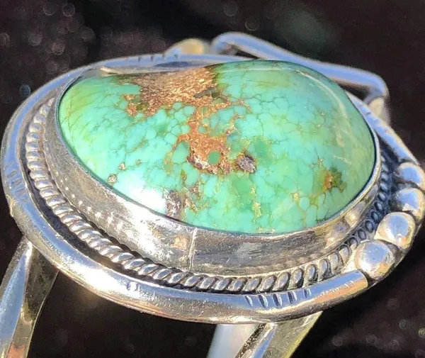 Vintage Southwest Navajo Sterling Silver Turquoise Cuff Bracelet - Image 3