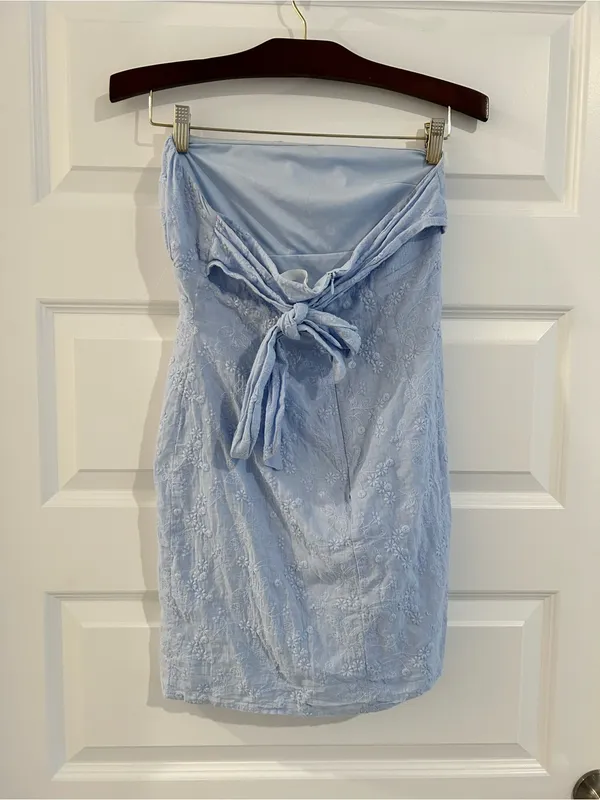 Altar’d State Embroidered Strapless Mini Dress Light Blue Size M - Image 5