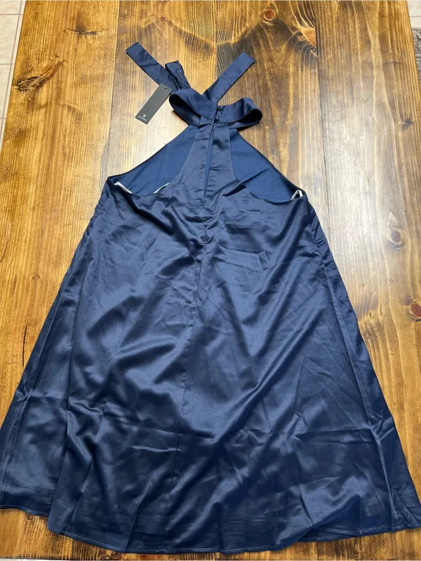 Lulus Headed Out Tonight Navy Blue Satin Halter Swing Dress Size Medium NWT - Image 12