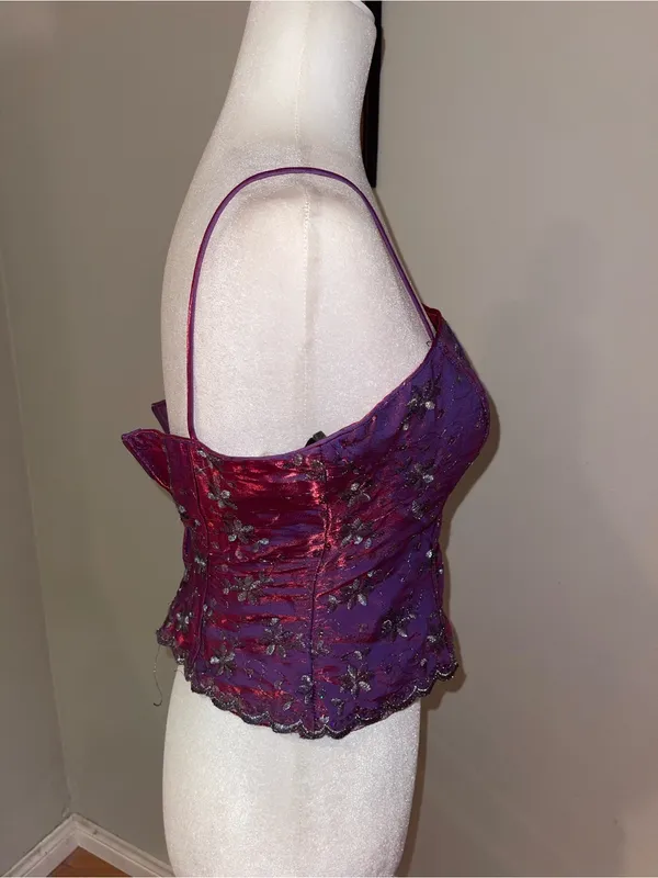 Purple Floral Beaded Spaghetti Strap Top - Image 4