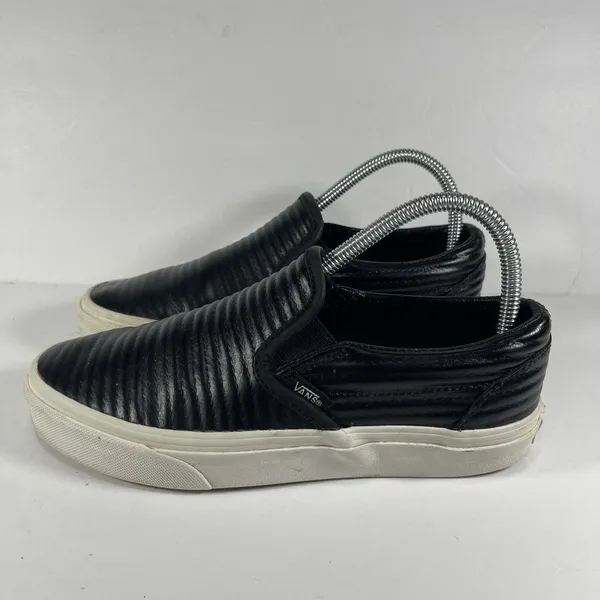Vans Classic Slip-On Moto Leather Black Quilted Shoes - Women's 7 / Men's 5.5 - Image 2