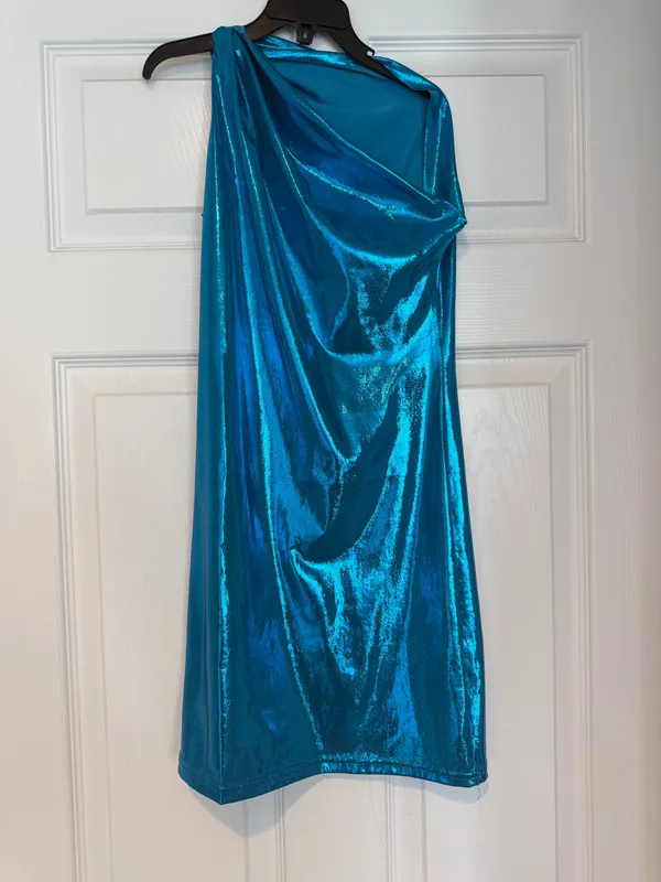 Amazon One sleeve aqua blue mini dress - Image 2