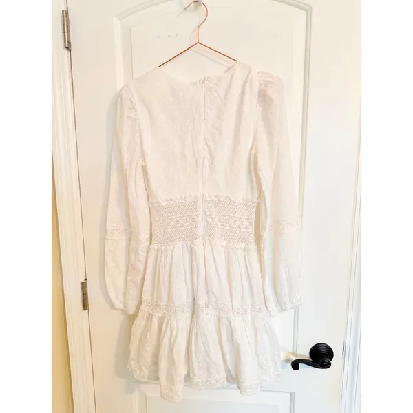 Free People Ponderosa Mini Dress Womens 4 Ivory Boho‎ Lace V-Neck OB1084337 - Image 10