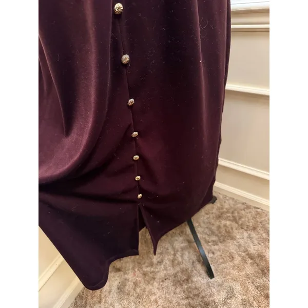 Vintage Caroline Wells II Brown Velvet Mandarin Collar Dress Button Front Midi - Image 5
