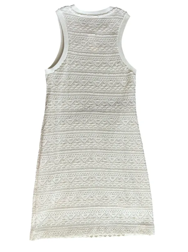 By Anthropologie Textured Knit Crochet Sleeveless Ivory Mini Dress Size M NWT - Image 6