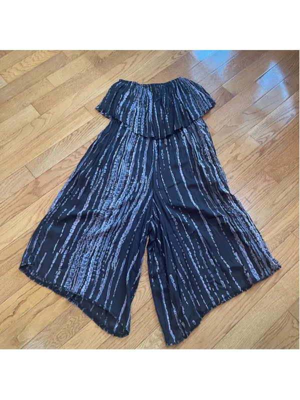 Free People Summer Vibes Tie Dye strapless Jumpsuit wide leg cropped pants Sz S - Image 4