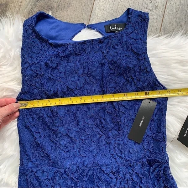 NWT Lulu’s Lace Overlay Royal Blue Dress Gown Size Small - Image 7