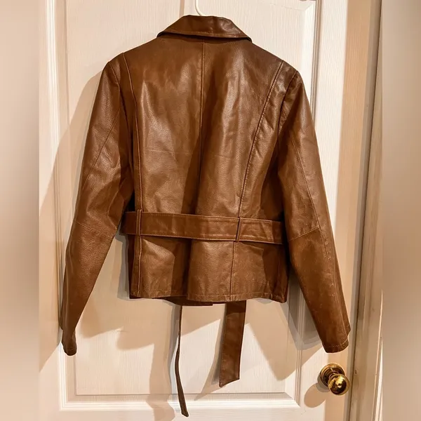 Rustic Brown Faux Leather Jacket Size L - Image 5