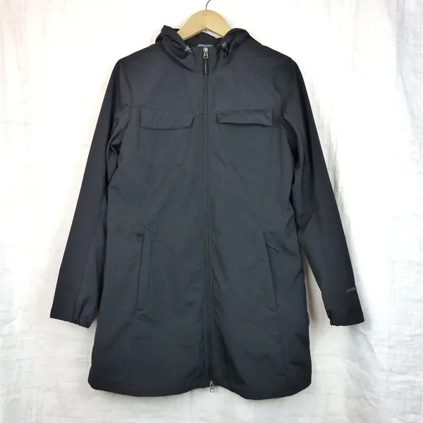Eddie Bauer Womens Jacket L Charcoal Ripstop Hooded Zip Performance Coat Parka - Image 7