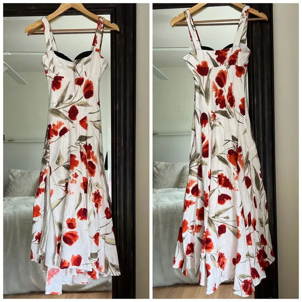 Reformation Bekki Linen White Floral Dress size 0 Sundress slit - Image 3