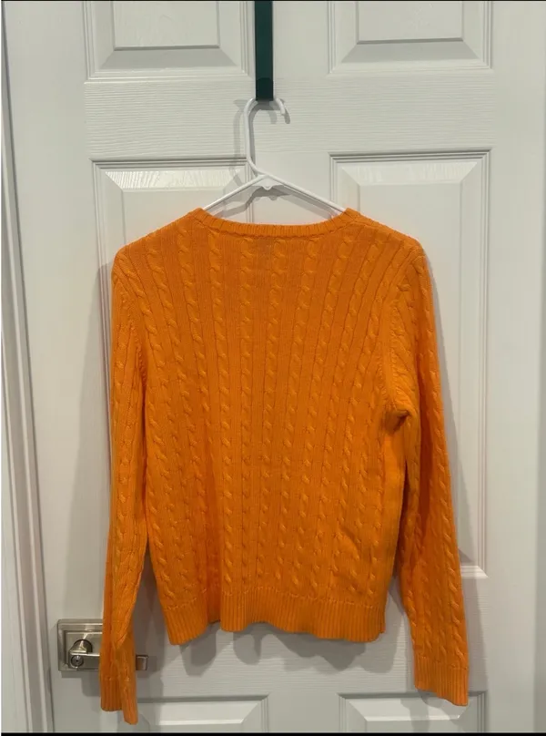 NWT Vtg Lauren Ralph Lauren Ladies Orange Crewneck Cable Knit Sweater Size Med - Image 2