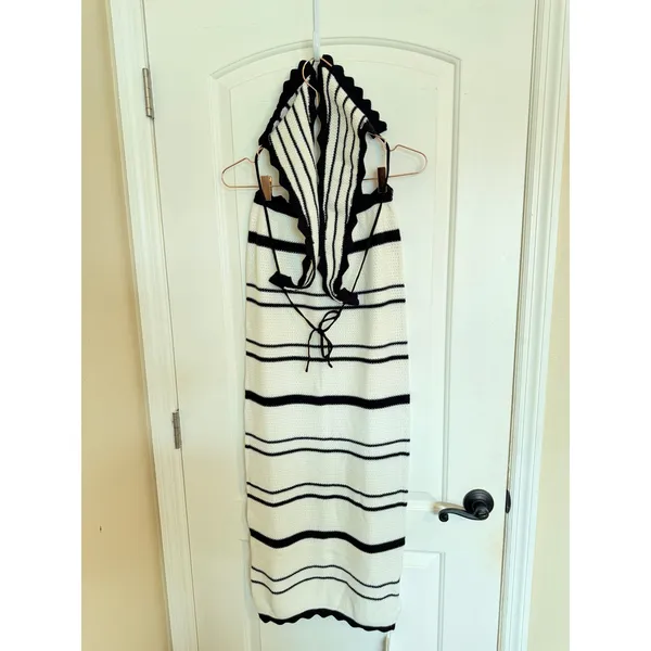 Commense Knit Maxi Skirt Set Women Small Black White New Striped‎ Resortwear - Image 4