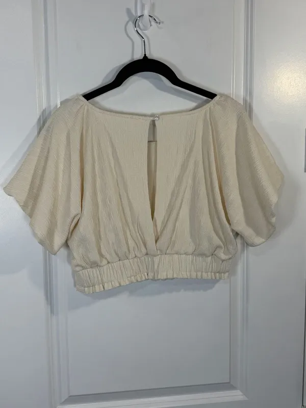 Free People Tovah Cream Textured Crop Top with Open Back - Image 6