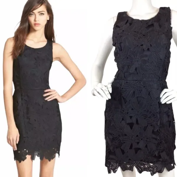ASTR The Label Textured Crochet Lace‎ Floral Sheath Dress Sleeveless Black Sz S - Image 2