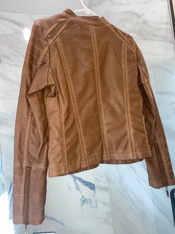 NWT Brown Vegan Leather Jacket Size M - Image 2