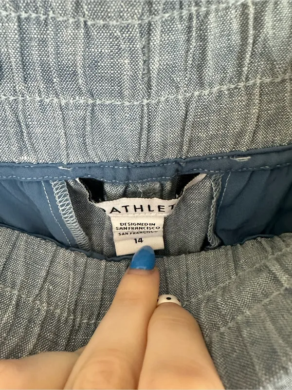 Athleta Blue Elastic Waist Pull On Cabo Linen Wide Leg Pants Women's Size 14 - Image 4