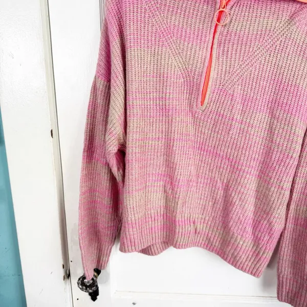 Aerie Space Dye Quarter Zip Sweater Wool Blend Lip Gloss Pink Orange Zipper L - Image 4