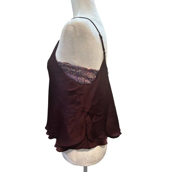 Sequin Cami Top Maroon Sleeveless Party Tank Top - Image 2