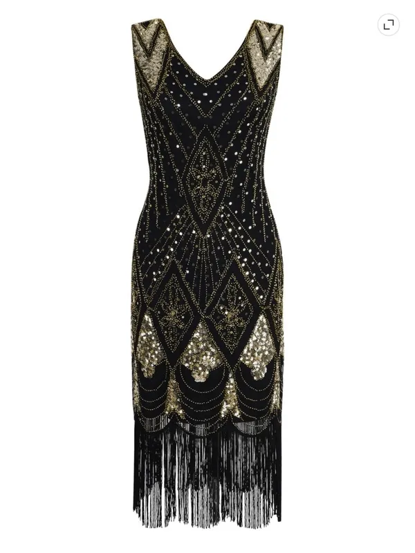 PrettyGuide Black Sequin Fringe Cocktail Dress Size M - Image 2
