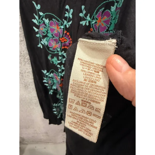 Free People Womens Mini Dress Medium Black Boho Embroidered V-Neck Sleeveless - Image 5