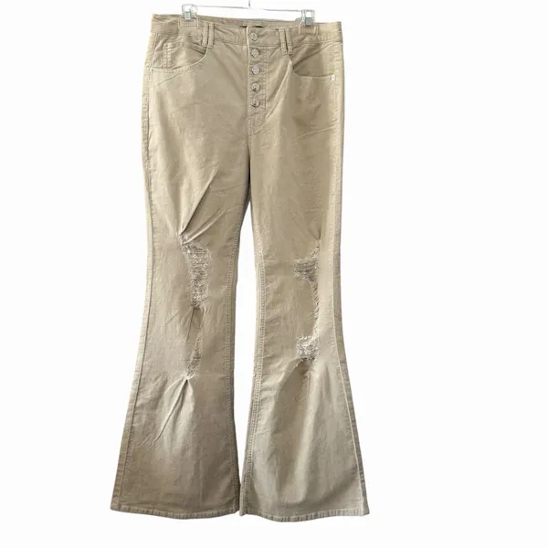 NWT Forever 21 Corduroy Flare Pants‎ Women's Size XL Tan Distressed Y2K Boho - Image 2