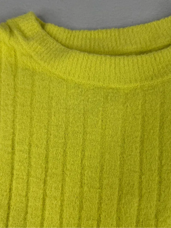 Aerie Fuzzy Ribbed Sweater Medium Chartreuse Balloon Sleeve Cozy Knit Top - Image 2