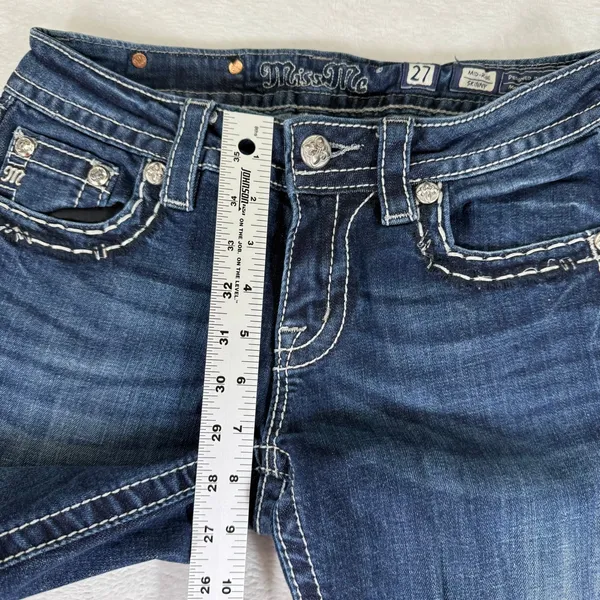 Miss Me Mid Rise‎ Skinny Jeans Dark Wash Contrast Stitch Size 27 Blue Denim - Image 6