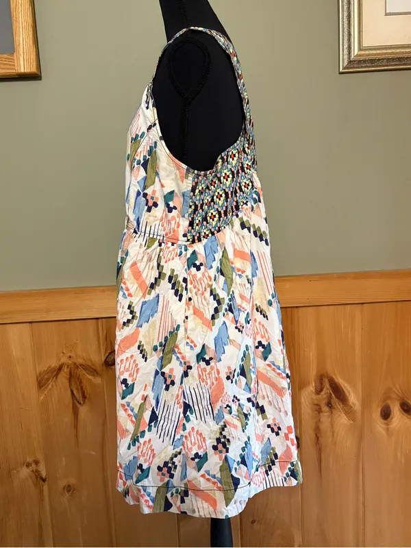 Anthropologie Pastel Multi Geometric Crossback Mini Sundress size Large - Image 5