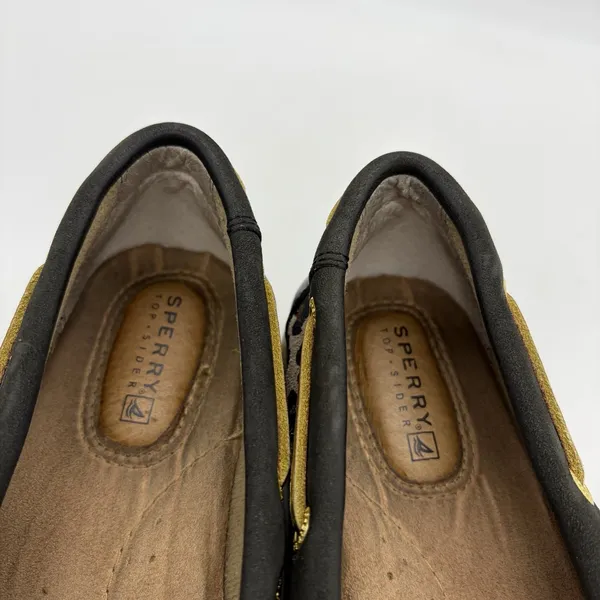 Sperry Top-Sider Womens 6 Boat Shoes Angelfish Black Leopard Lace Up Gold Laces - Image 9