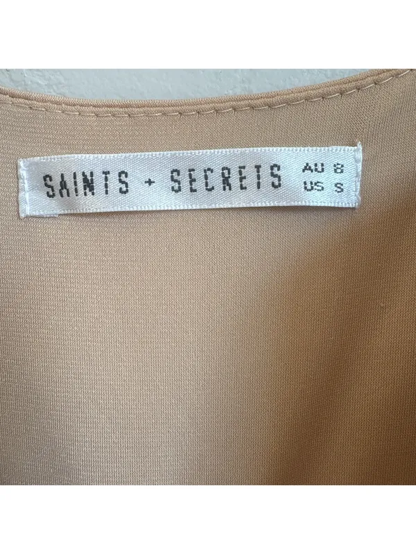 Saints + Secrets Womens US Small Nude Tan Ruched Cowl Neck Bodycon Mini Dress - Image 4