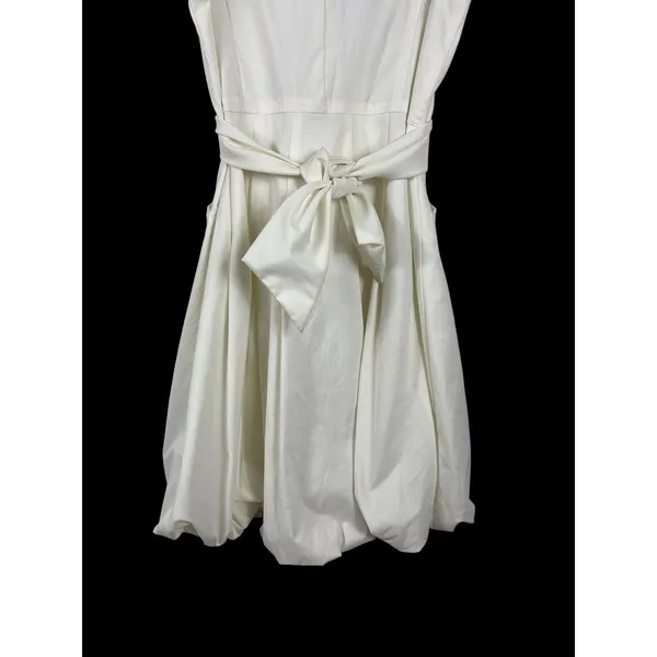 Samuel Dong Bubble Hem Dress M Ivory Ruffle Draped Collar Belted Cocktail - Image 5