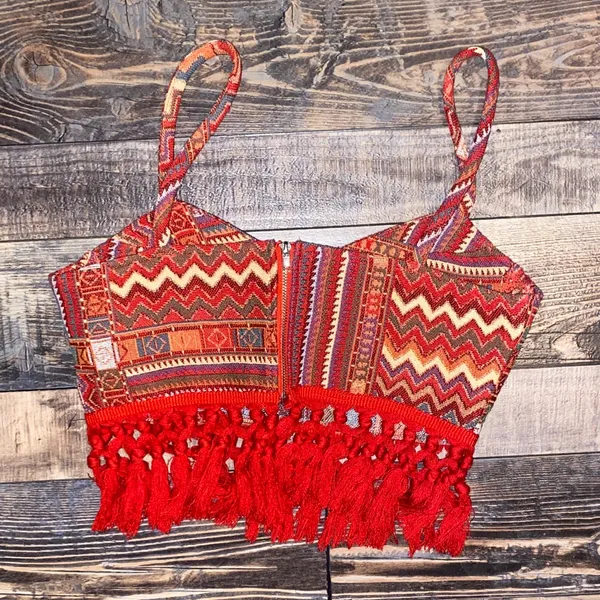 Cider Red and Orange Zigzag Crop Top - Image 3