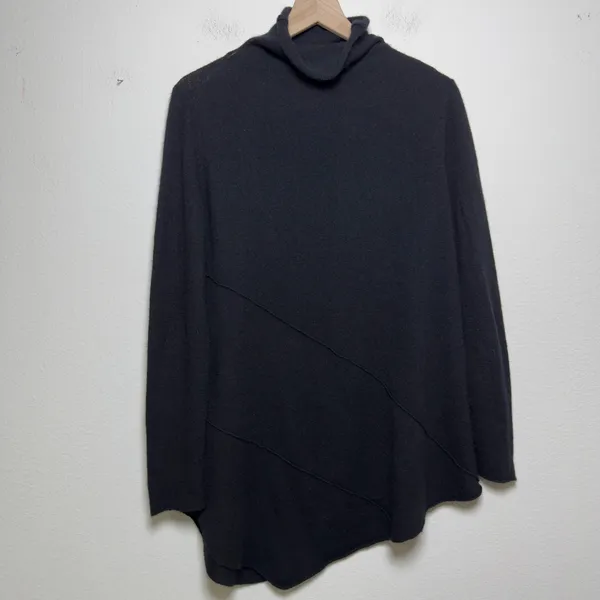 Neiman Marcus Women Cashmere‎ Sweater Large Black Asymmetric Mock Neck Luxury - Image 7