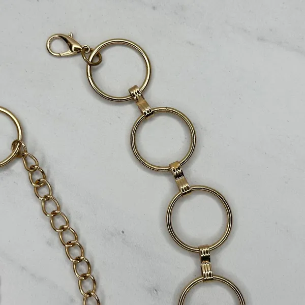 Rhinestone Gold Tone Circle Chain Link Belt OS ✨ - Image 3