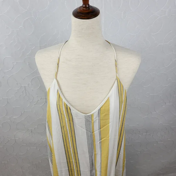Cage Womens Slip Dress L Yellow Striped Babydoll Racerback Spaghetti Strap Mini - Image 4