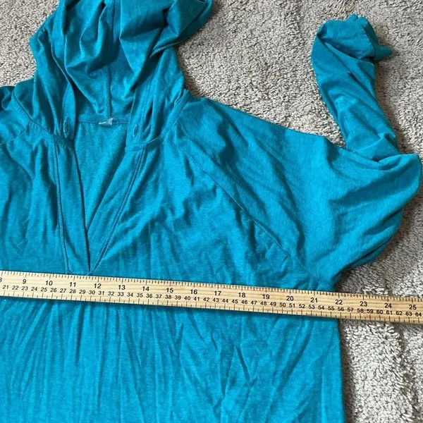 Beyond Yoga Womens XL‎ Teal Blue Heathered Lightweight V-Neck Hoodie Pullover - Image 4