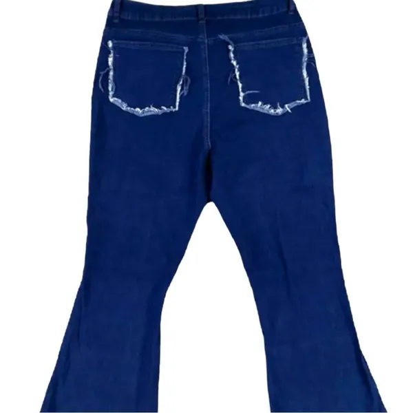 Retro 70’s vibe patchwork look high rise stretchy flared leg jeans! New! - Image 5