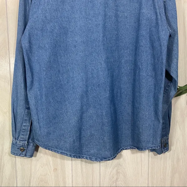 Mary Jane Lady Bug Beetle Embroidered Button Down Chambray Overshirt sz S Small - Image 6